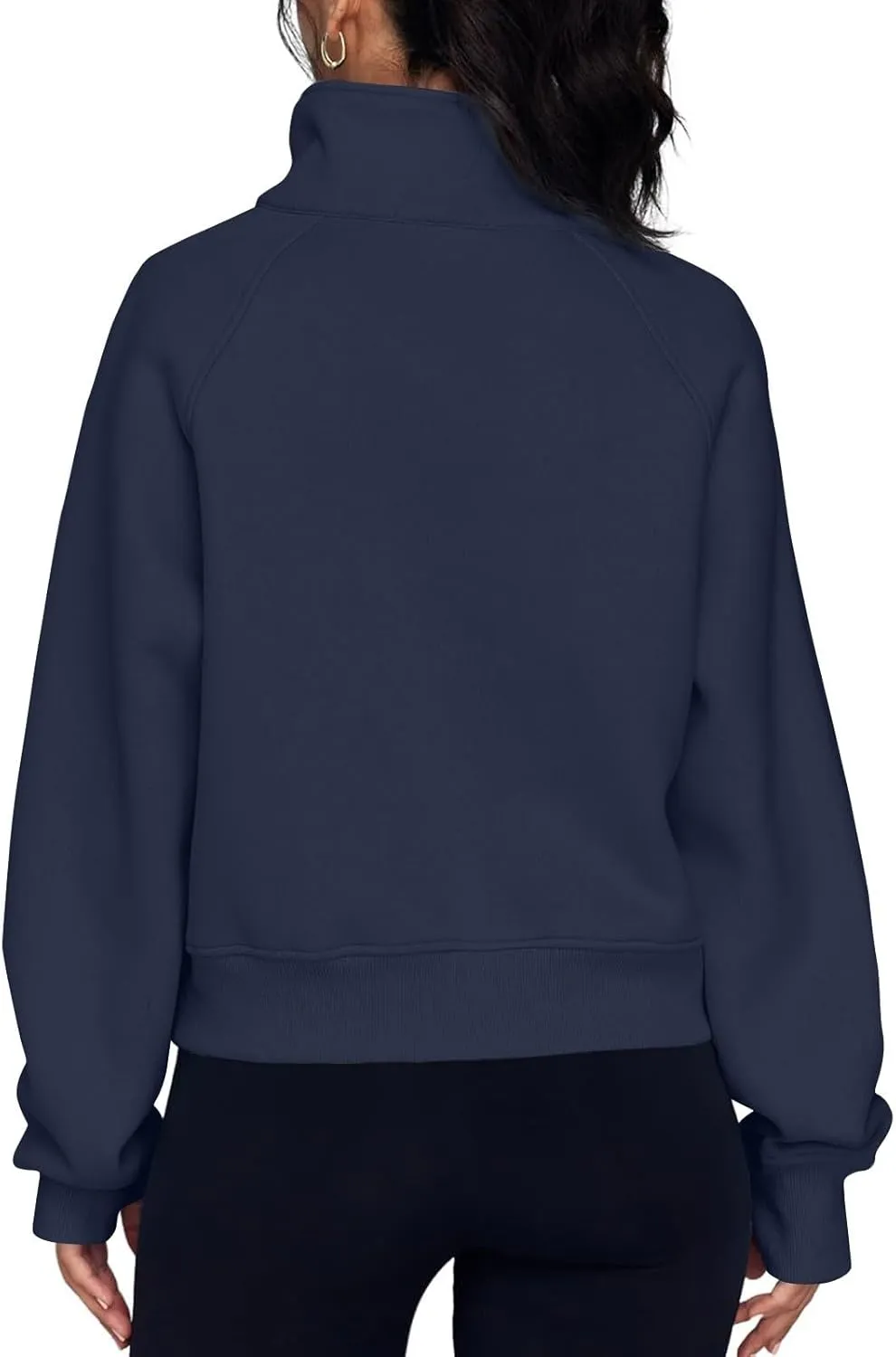 midelxp Womens Cropped Zip Up Hoodie Casual Fleece Stand Collar Sweatshirt Loose Quarter Zip Long Sleeve Pullover Sports Top