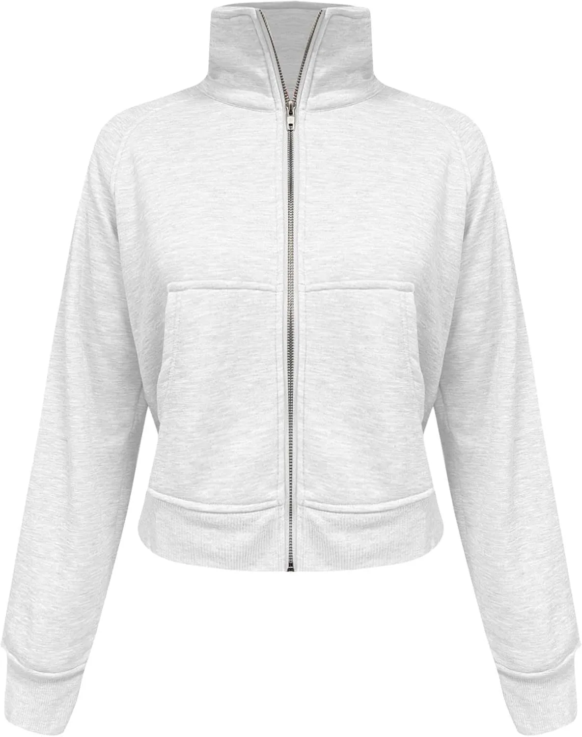 midelxp Womens Cropped Zip Up Hoodie Casual Fleece Stand Collar Sweatshirt Loose Quarter Zip Long Sleeve Pullover Sports Top