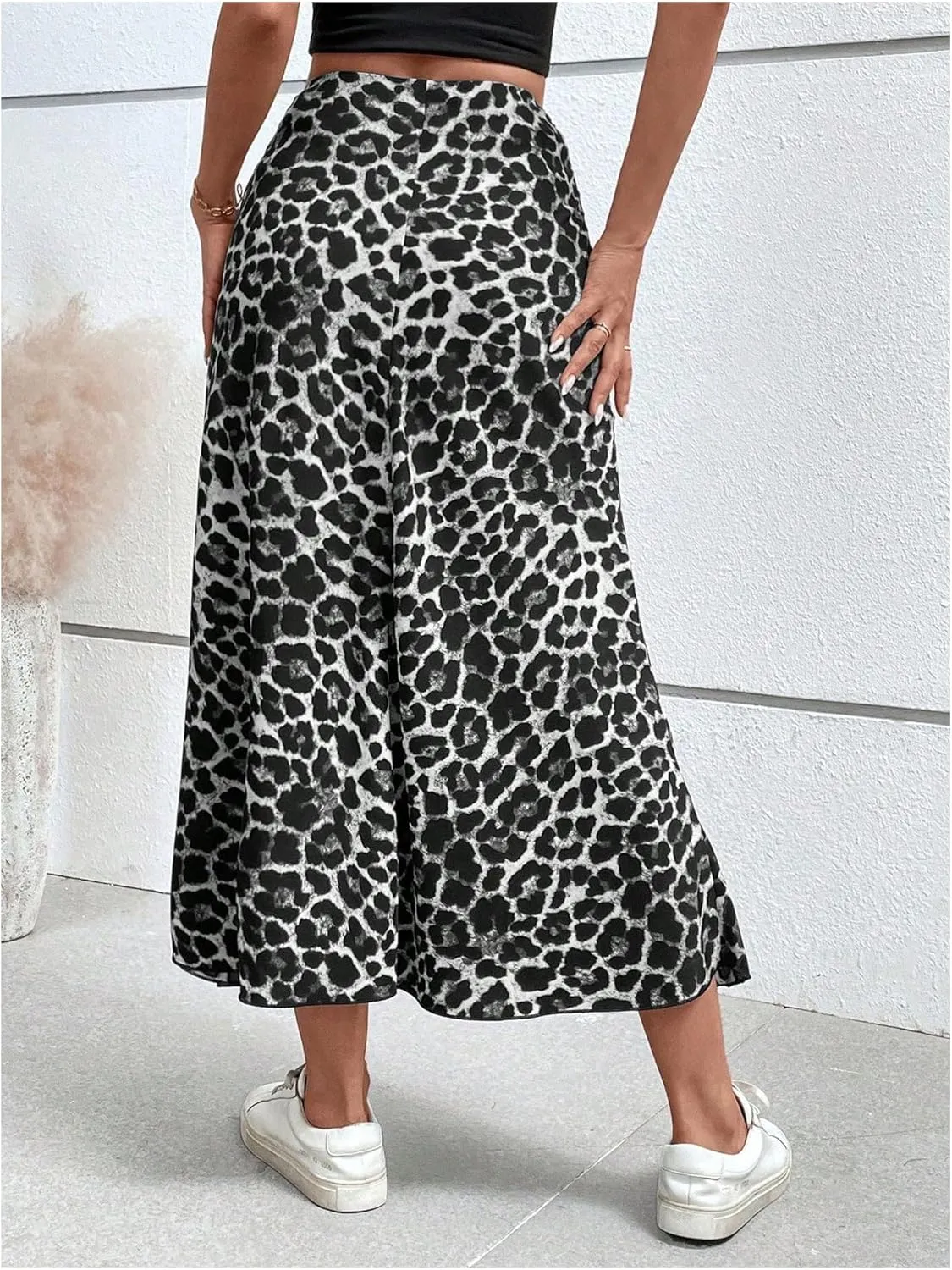 Milumia Women's Leopard Print High Waisted Skirt Ruffle Hem Bodycon Midi Skirt