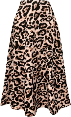Milumia Women's Leopard Print High Waisted Skirt Ruffle Hem Bodycon Midi Skirt