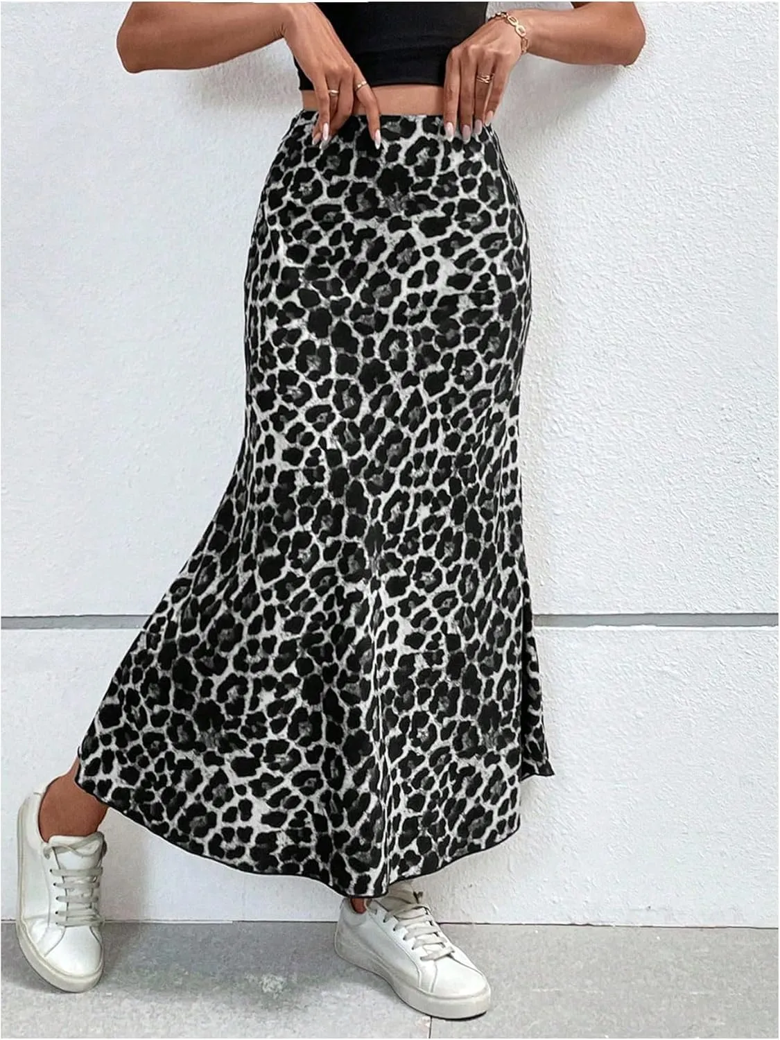 Milumia Women's Leopard Print High Waisted Skirt Ruffle Hem Bodycon Midi Skirt