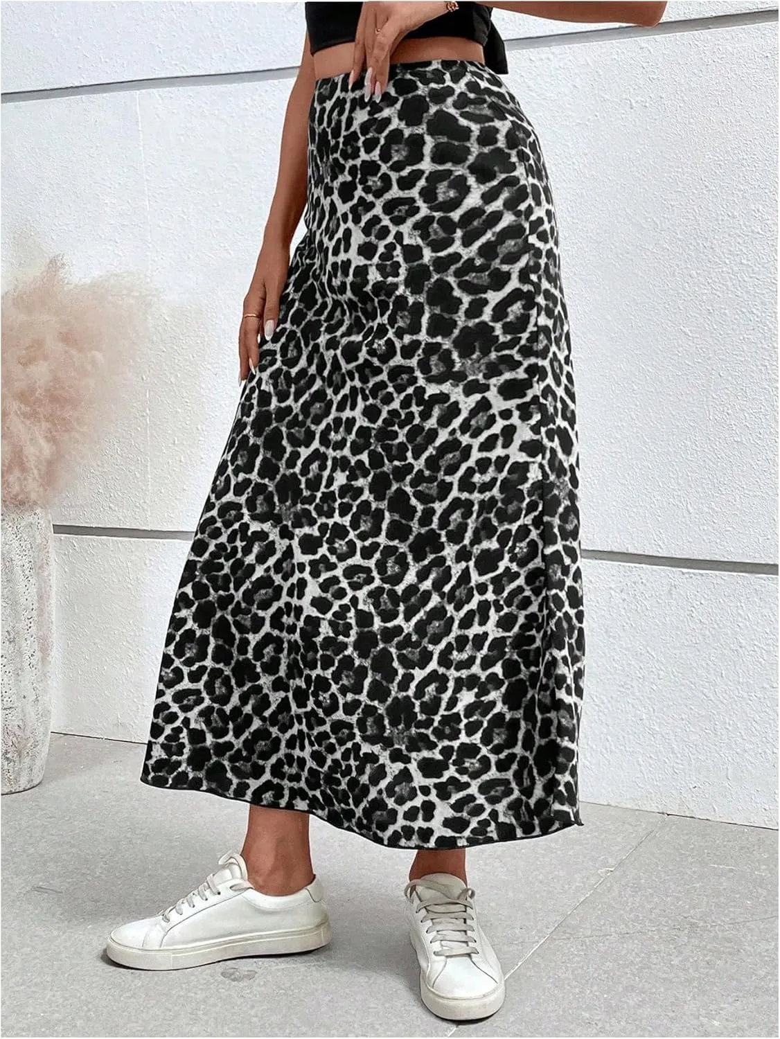 Milumia Women's Leopard Print High Waisted Skirt Ruffle Hem Bodycon Midi Skirt