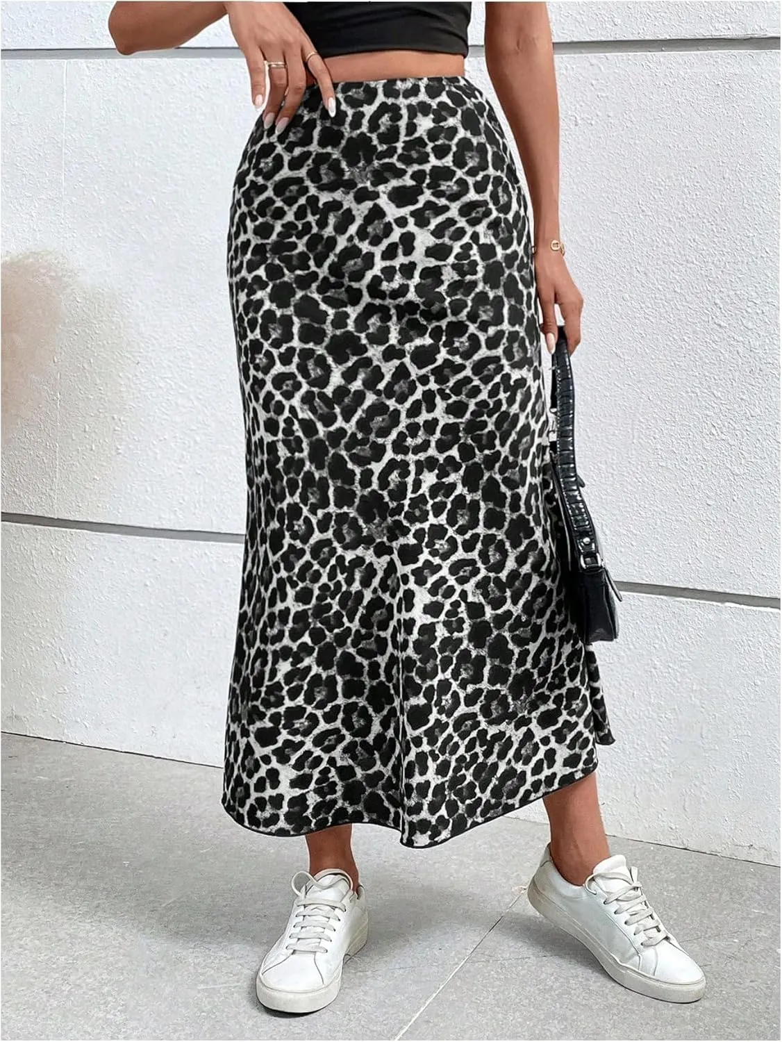Milumia Women's Leopard Print High Waisted Skirt Ruffle Hem Bodycon Midi Skirt
