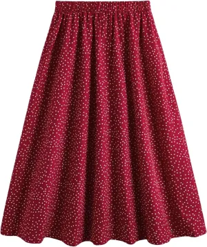 Milumia Women's Polka Dots Skirt Elastic A Line High Waisted Flared Midi Skirts