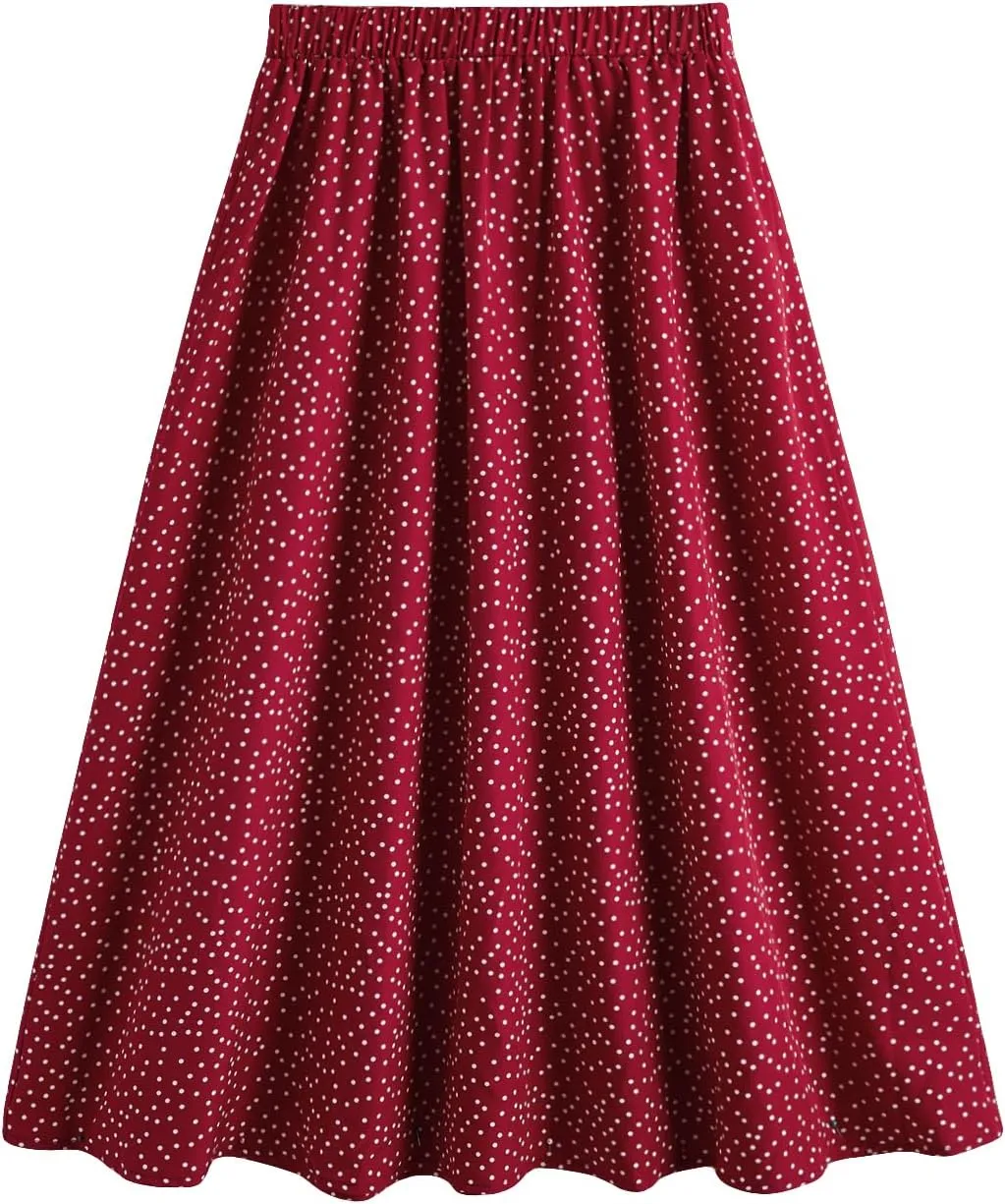 Milumia Women's Polka Dots Skirt Elastic A Line High Waisted Flared Midi Skirts