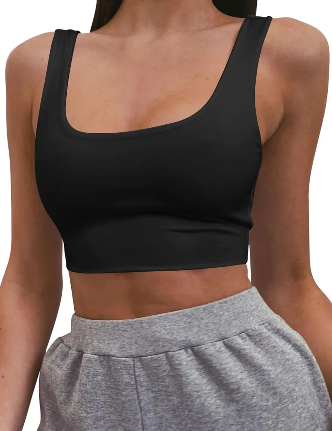 Mizoci Women's Basic Sleeveless Square Neck Cropped Double Layer Sexy Crop Tank Top