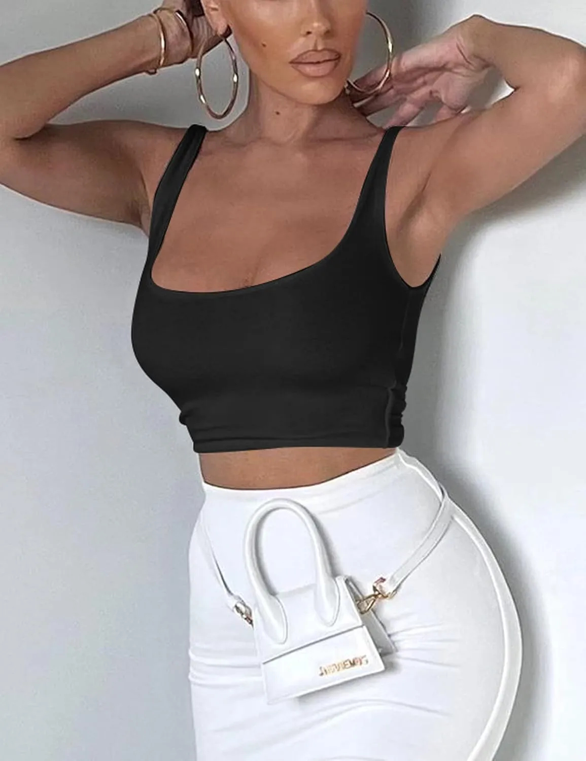 Mizoci Women's Basic Sleeveless Square Neck Cropped Double Layer Sexy Crop Tank Top