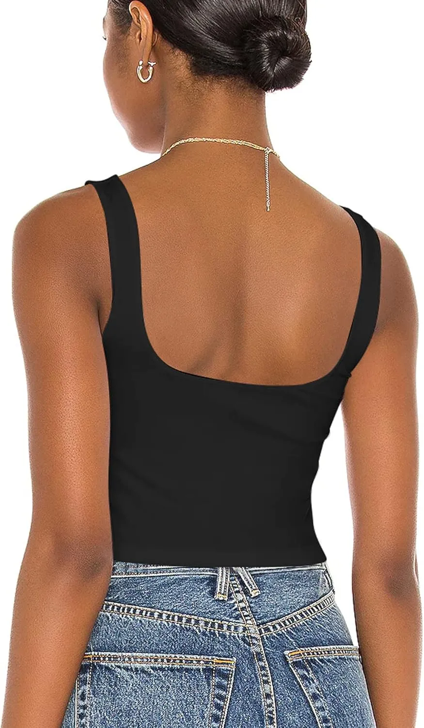 Mizoci Women's Basic Sleeveless Square Neck Cropped Double Layer Sexy Crop Tank Top