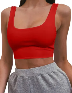 Mizoci Women's Basic Sleeveless Square Neck Cropped Double Layer Sexy Crop Tank Top