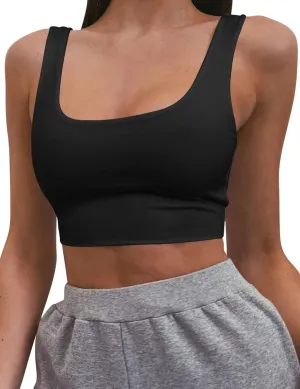 Mizoci Women's Basic Sleeveless Square Neck Cropped Double Layer Sexy Crop Tank Top