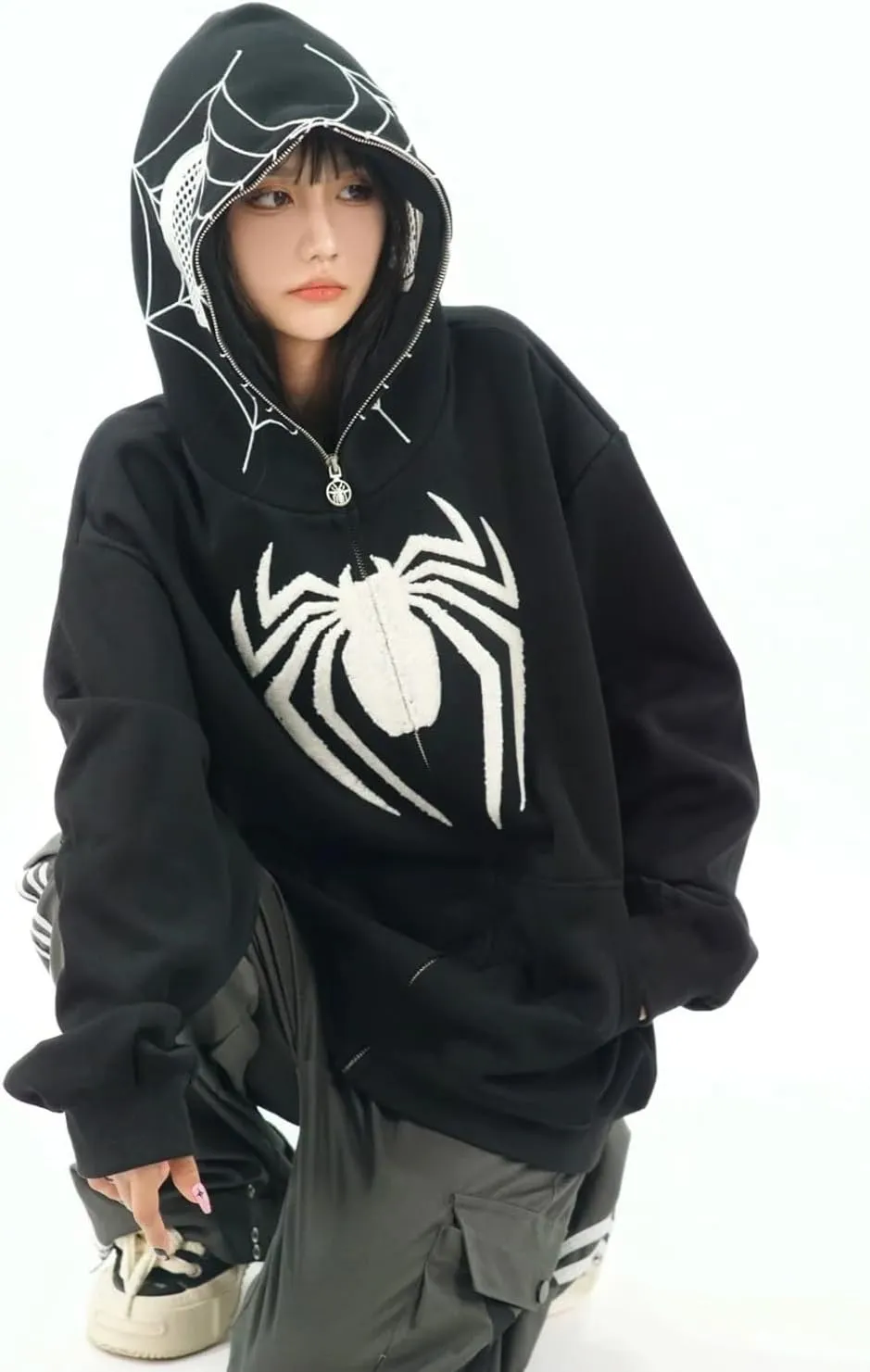 MOLERFO Y2K Hip Hop Spider Hoodie for Women Men Graphic Full Zip up Hoodies Oversized Kawaii Hoodies Spider Jacket