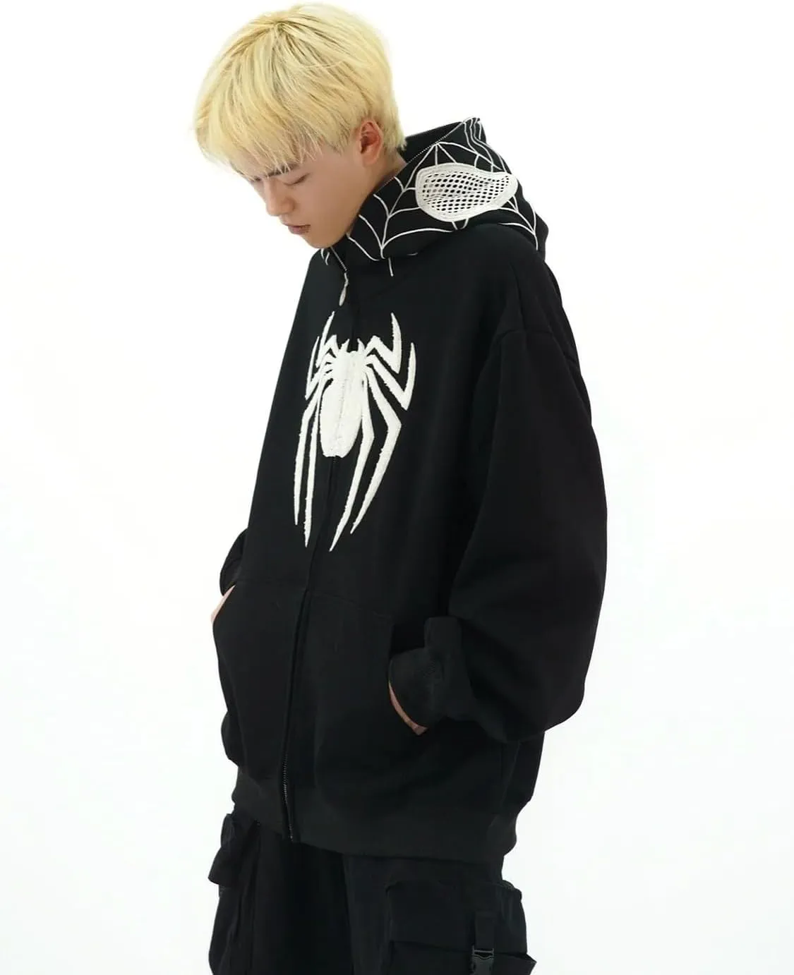MOLERFO Y2K Hip Hop Spider Hoodie for Women Men Graphic Full Zip up Hoodies Oversized Kawaii Hoodies Spider Jacket