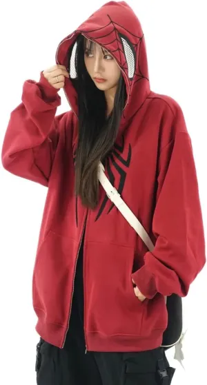 MOLERFO Y2K Hip Hop Spider Hoodie for Women Men Graphic Full Zip up Hoodies Oversized Kawaii Hoodies Spider Jacket