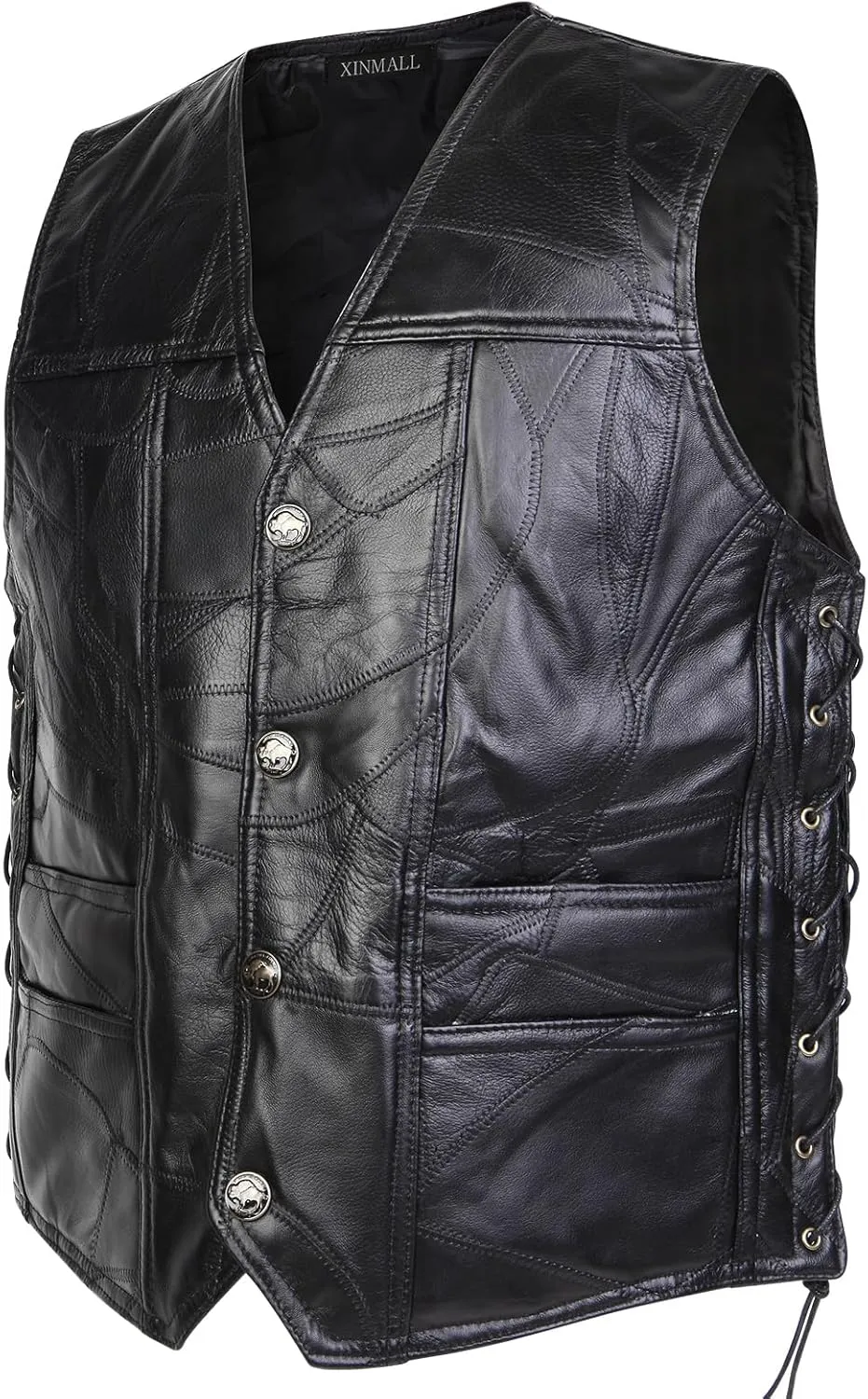 Motorcycle Genuine Leather Biker Vest for Men Club Style Classic Black