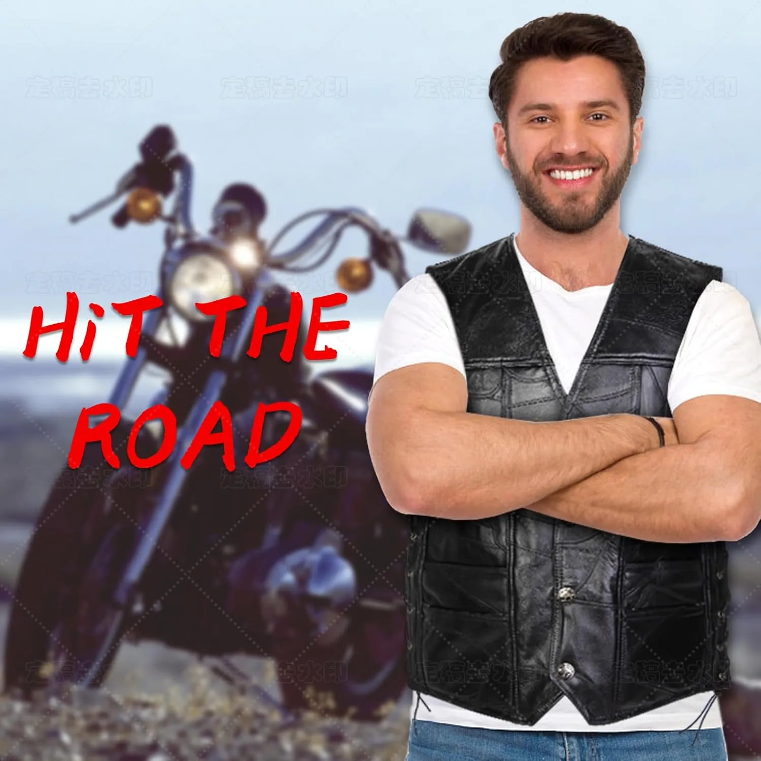 Motorcycle Genuine Leather Biker Vest for Men Club Style Classic Black