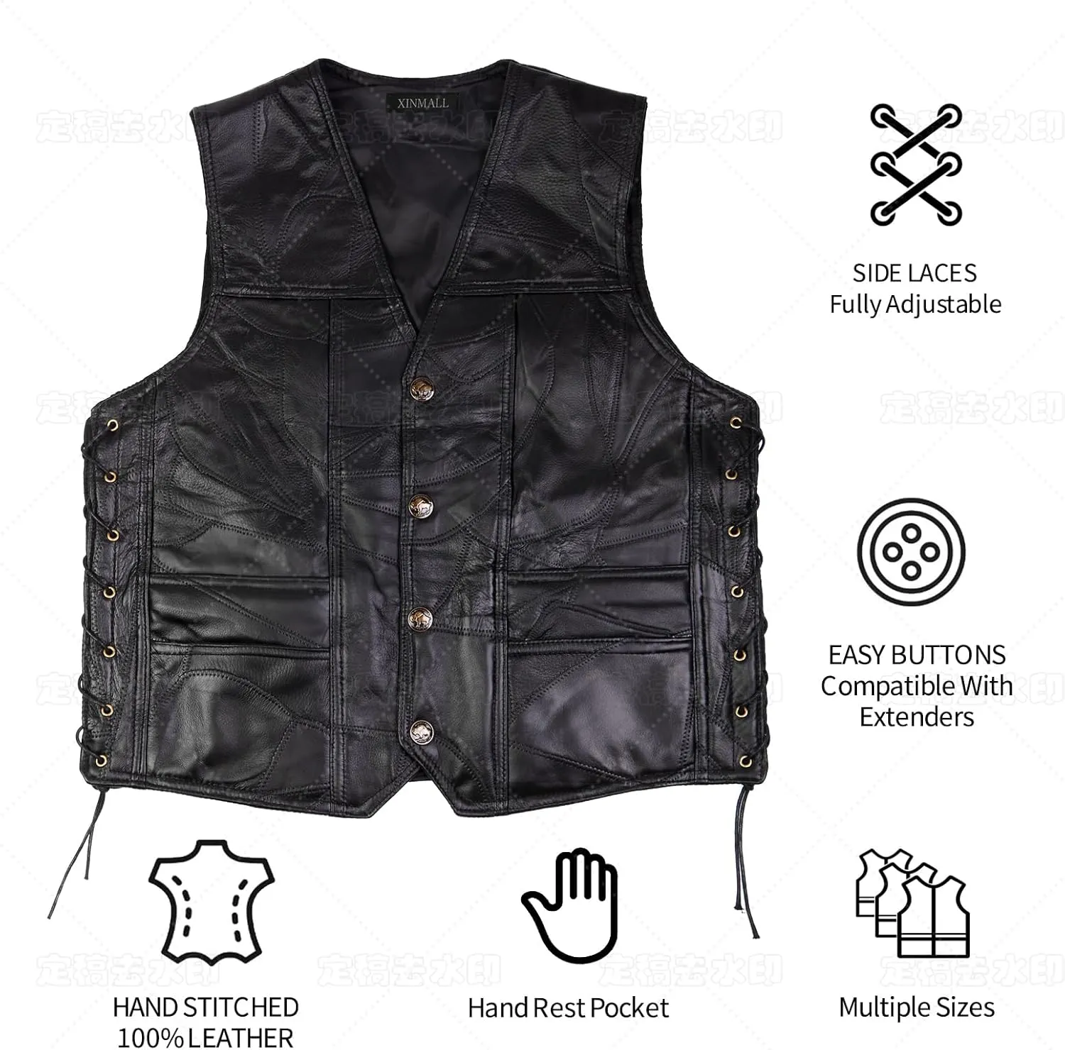 Motorcycle Genuine Leather Biker Vest for Men Club Style Classic Black