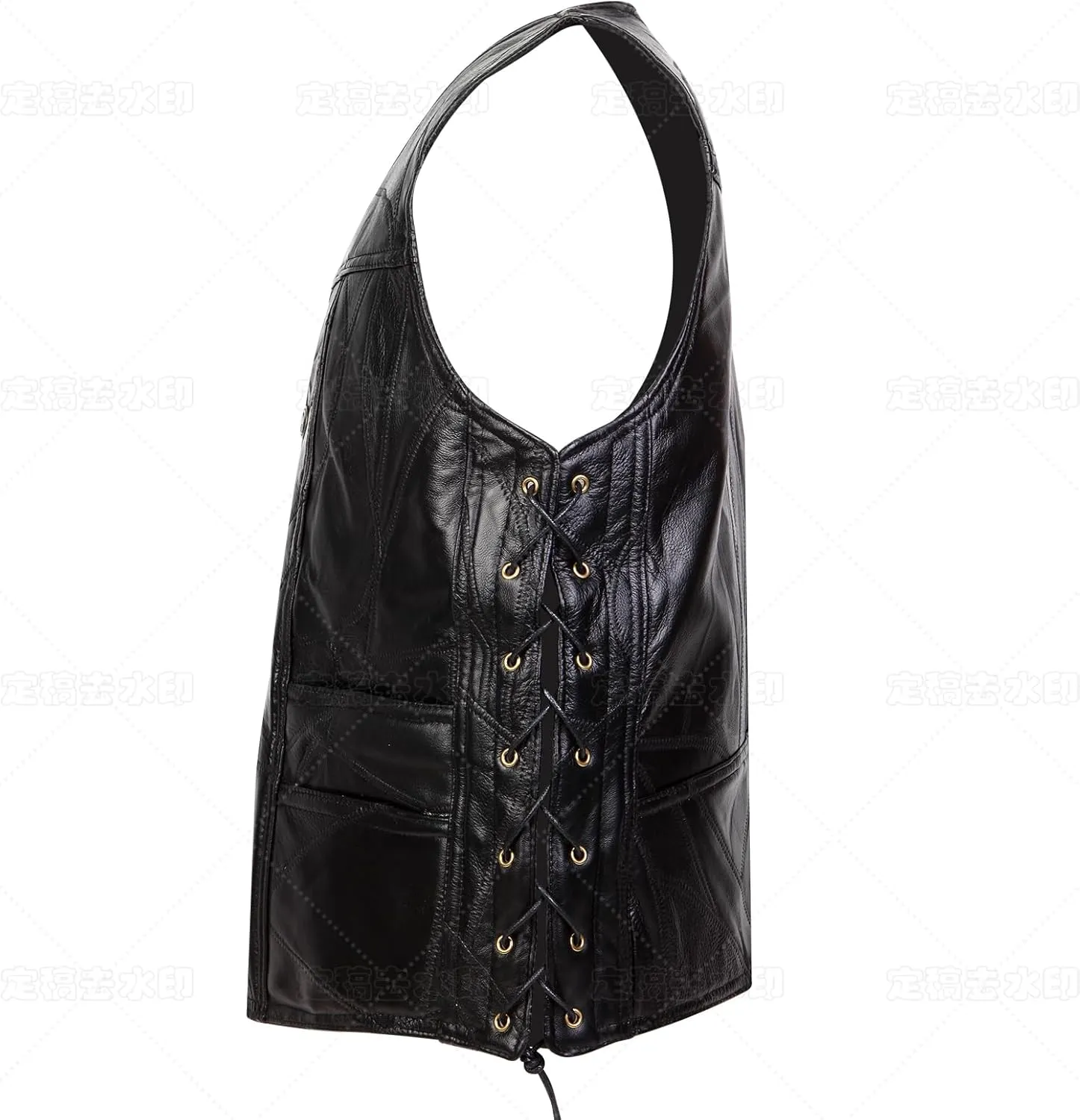 Motorcycle Genuine Leather Biker Vest for Men Club Style Classic Black