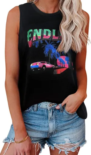 My Sky Womens Tank Tops Summer T Shirts Sleeveless Casual Cute Loose Tunic Blouses