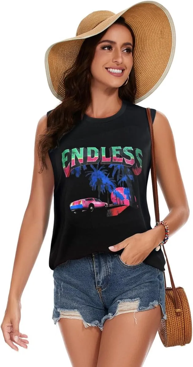 My Sky Womens Tank Tops Summer T Shirts Sleeveless Casual Cute Loose Tunic Blouses