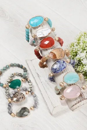 NATURAL BIG STONE CHARM BRACELET/6PCS