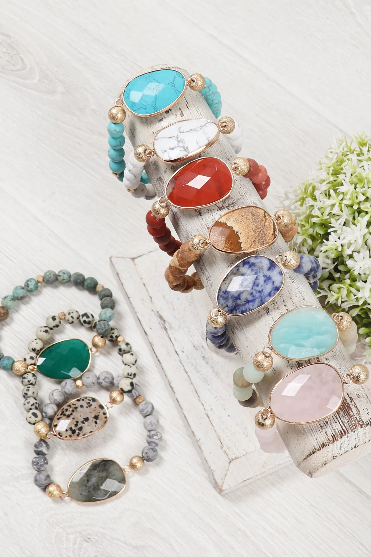 NATURAL BIG STONE CHARM BRACELET/6PCS