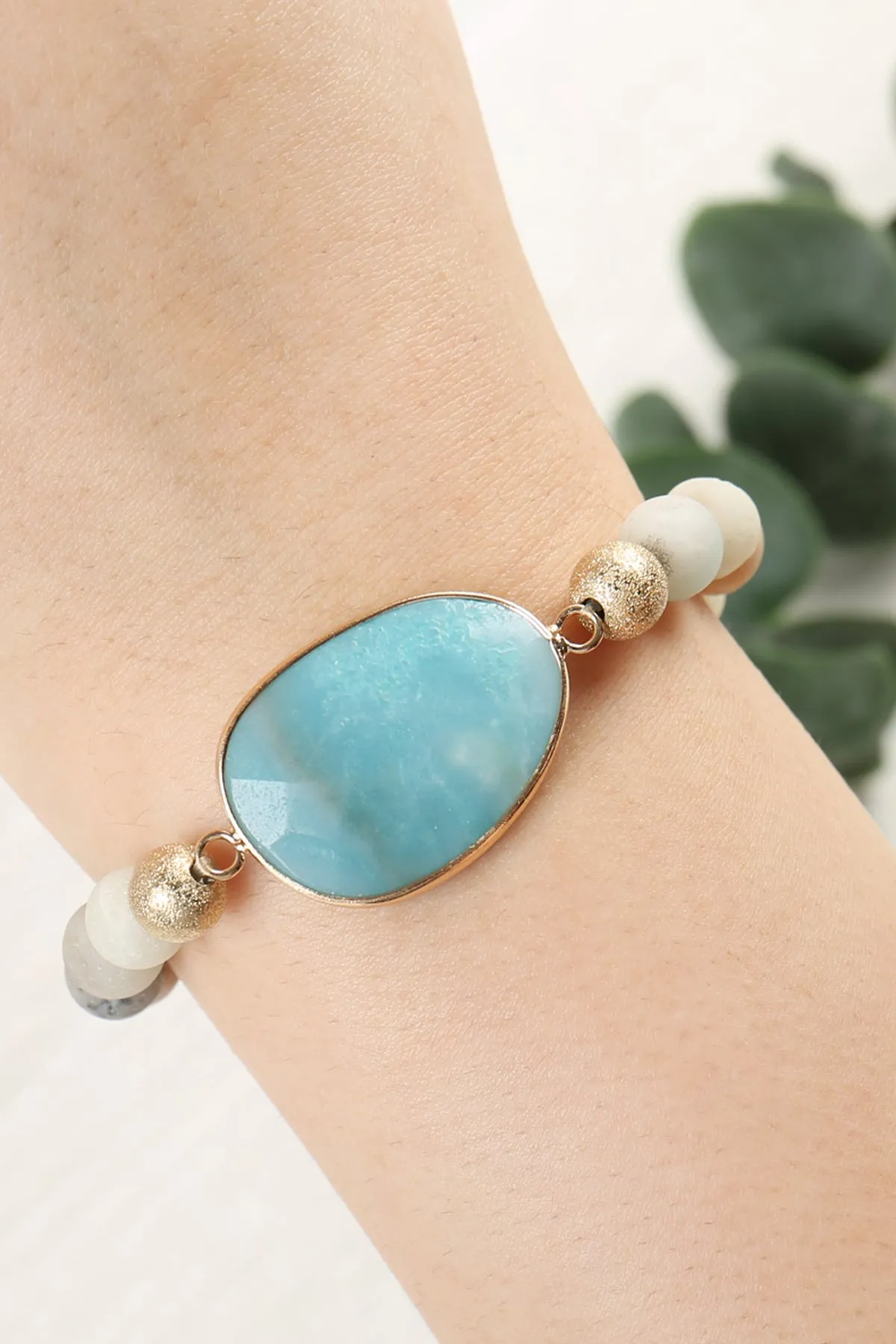 NATURAL BIG STONE CHARM BRACELET/6PCS