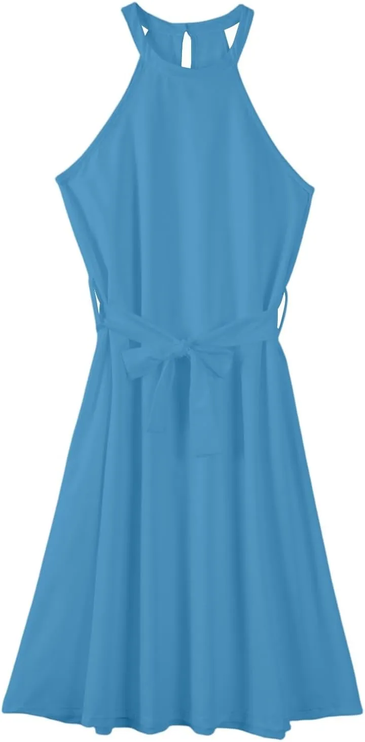 NBXNZWF Womens 2025 Summer Dresses Casual Sleeveless Floral Print Midi Dresses Loose Boho Beach Sundress with Adjustable Belt