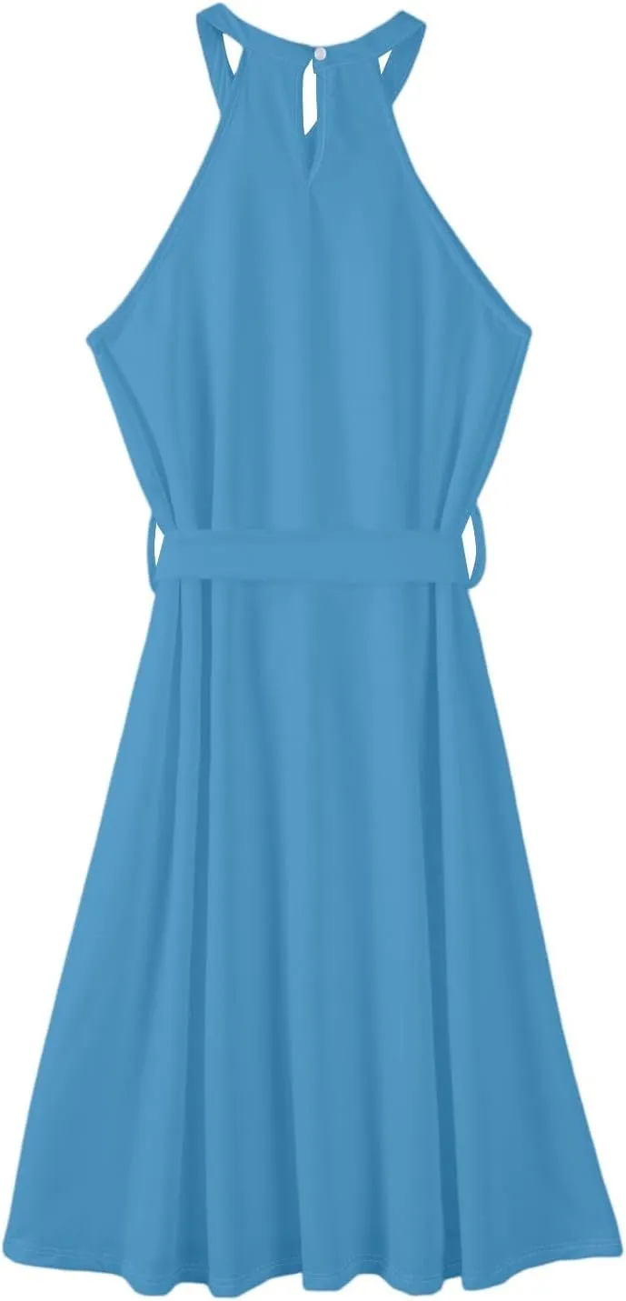 NBXNZWF Womens 2025 Summer Dresses Casual Sleeveless Floral Print Midi Dresses Loose Boho Beach Sundress with Adjustable Belt