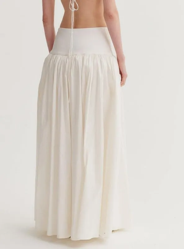 NUFIWI Womens Summer Low Waist A Line Midi Skirts Elegant Flowy Swing Tiered Long Skirt Y2K Solid Color Beach Maxi Skirts