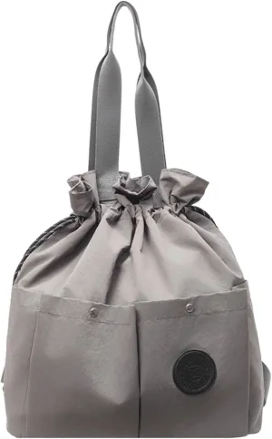 Nylon Hobo Bag Plain Backpack Casual Shoulder Tote Stachel Bag Travel Daypacks (Grey)