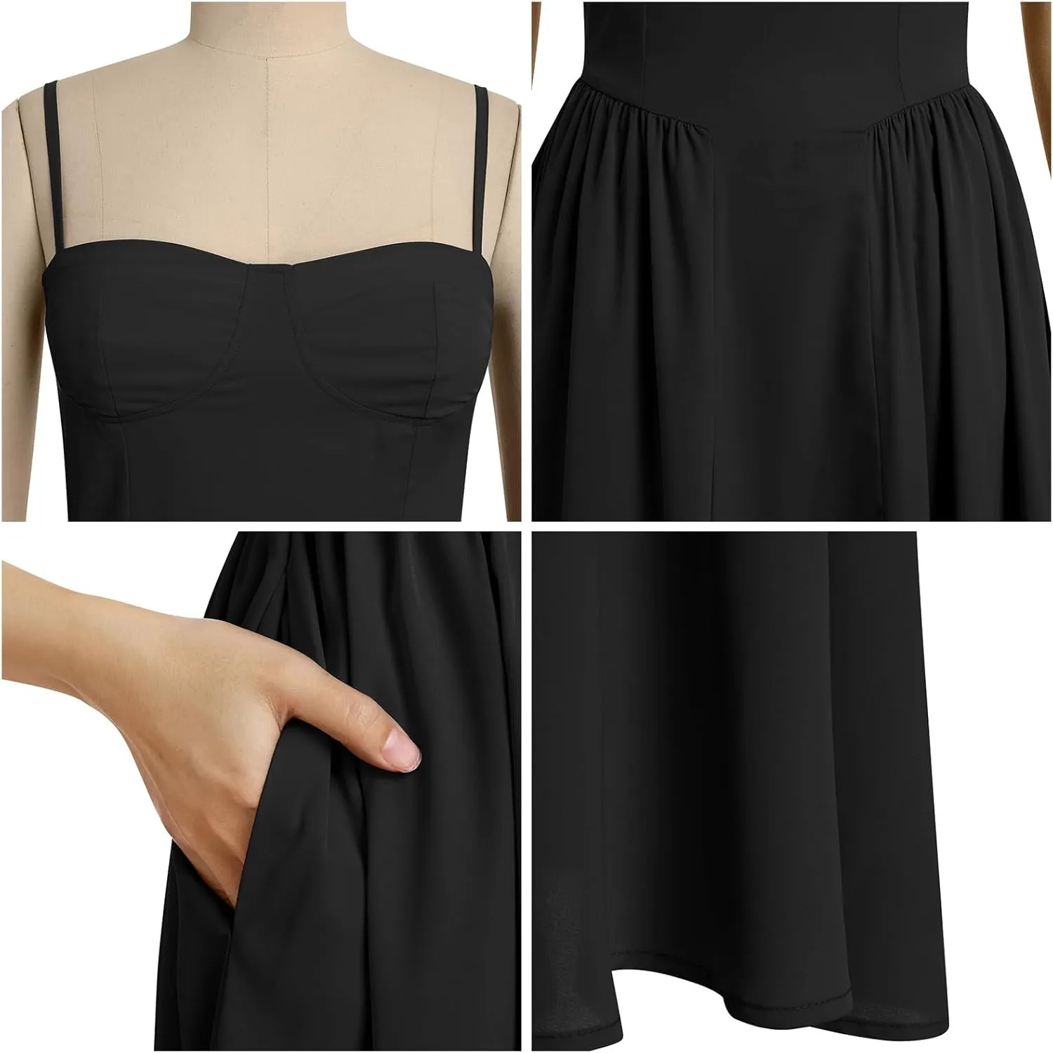 OBEEII Corset Dress for Women Summer Sundress Spaghetti Straps Bustier Midi Dress with Pockets Flowy Graduation Party Dress
