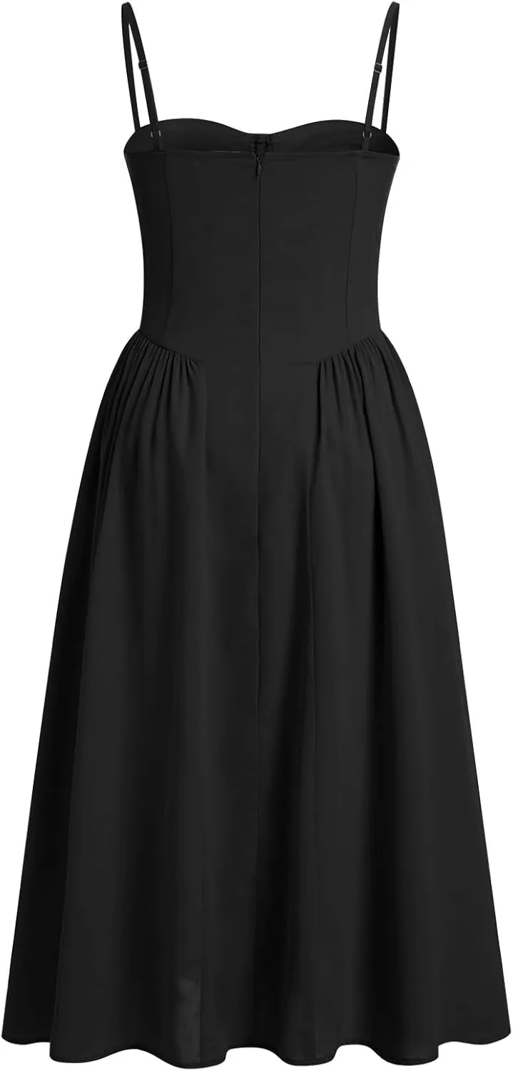OBEEII Corset Dress for Women Summer Sundress Spaghetti Straps Bustier Midi Dress with Pockets Flowy Graduation Party Dress