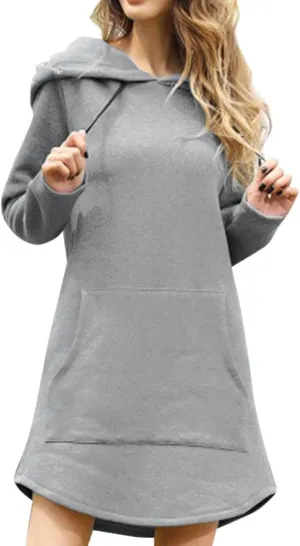 Oversized Hoodie Dress for Women Fleece Hooded Sweatshirt Dress with Pockets Casual Cute Preppy Tunic Mini Dresses