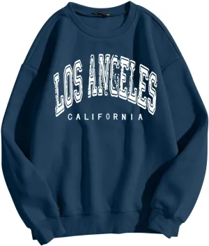 Oversized Hoodies For Women Los Angeles Letter Print Fall Outfit Long Sleeve Pullover Tops Fuzzy Trendy 2023 Winter Clothes Women'S Fashion Hoodies & Sweatshirts (A41 Navy,L)