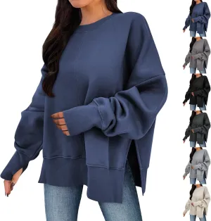 Oversized Sweatshirt for Women Loose Fit Drop Shoulder Split Hem Tops Thumb Hole Trendy Y2K Sweater Pullover