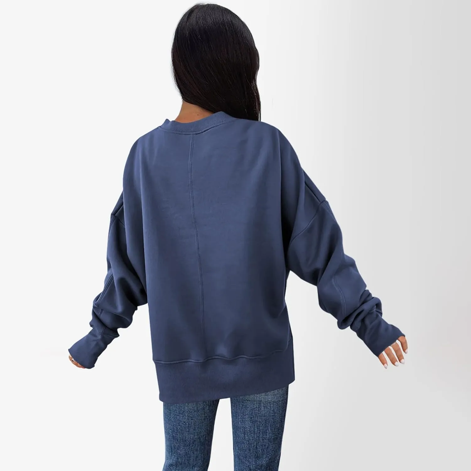 Oversized Sweatshirt for Women Loose Fit Drop Shoulder Split Hem Tops Thumb Hole Trendy Y2K Sweater Pullover