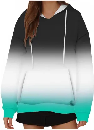 Oversized Sweatshirts for Teen Girl Trendy Gradient Colorblock Hoodies Women Drop Shoulder Long Sleeve Pullover Hoody