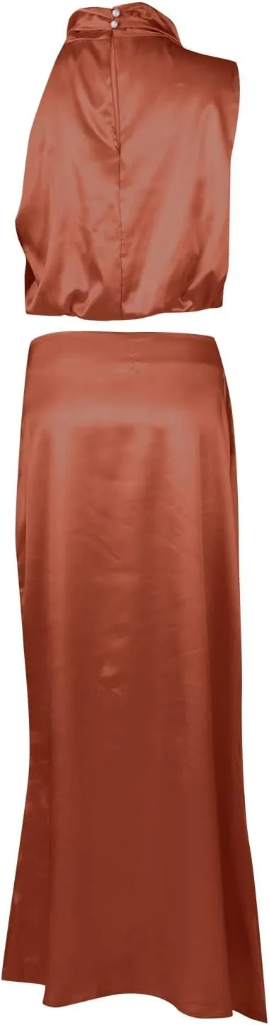 Party Dresses for Women,2024 Summer Elegant Satin Sleeveless Mock Neck Formal Dress,Trendy Floral Print Maxi Dress
