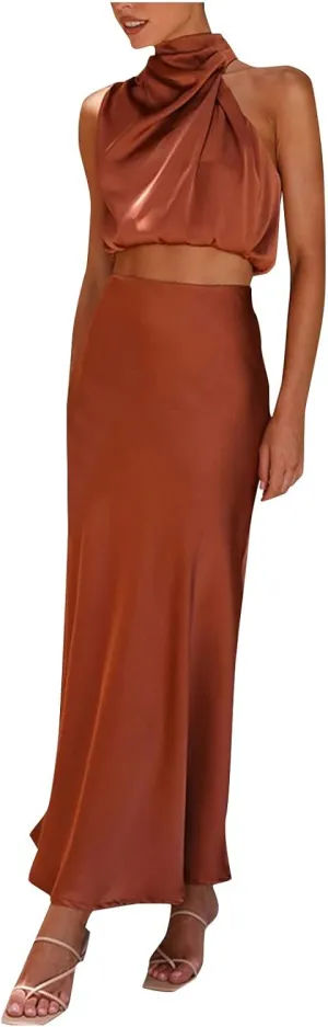 Party Dresses for Women,2024 Summer Elegant Satin Sleeveless Mock Neck Formal Dress,Trendy Floral Print Maxi Dress