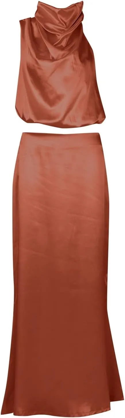 Party Dresses for Women,2024 Summer Elegant Satin Sleeveless Mock Neck Formal Dress,Trendy Floral Print Maxi Dress