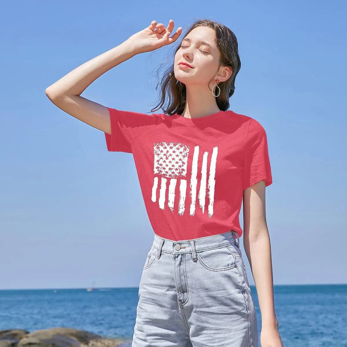 Patriotic Shirts for Women American Flag Shirt 4th of July Tshirt Graphic Tees Casual Short Sleeve Tee Top