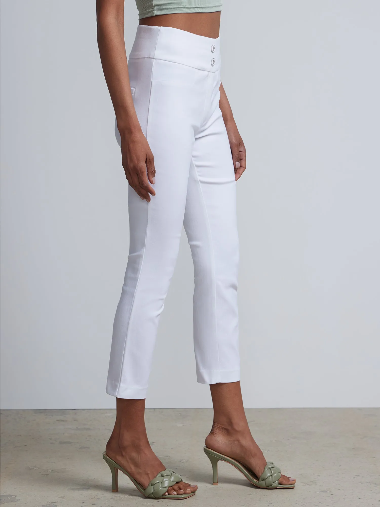 Petite Whitney High-Waisted Pull-On Slim-Leg Capri Pant - White