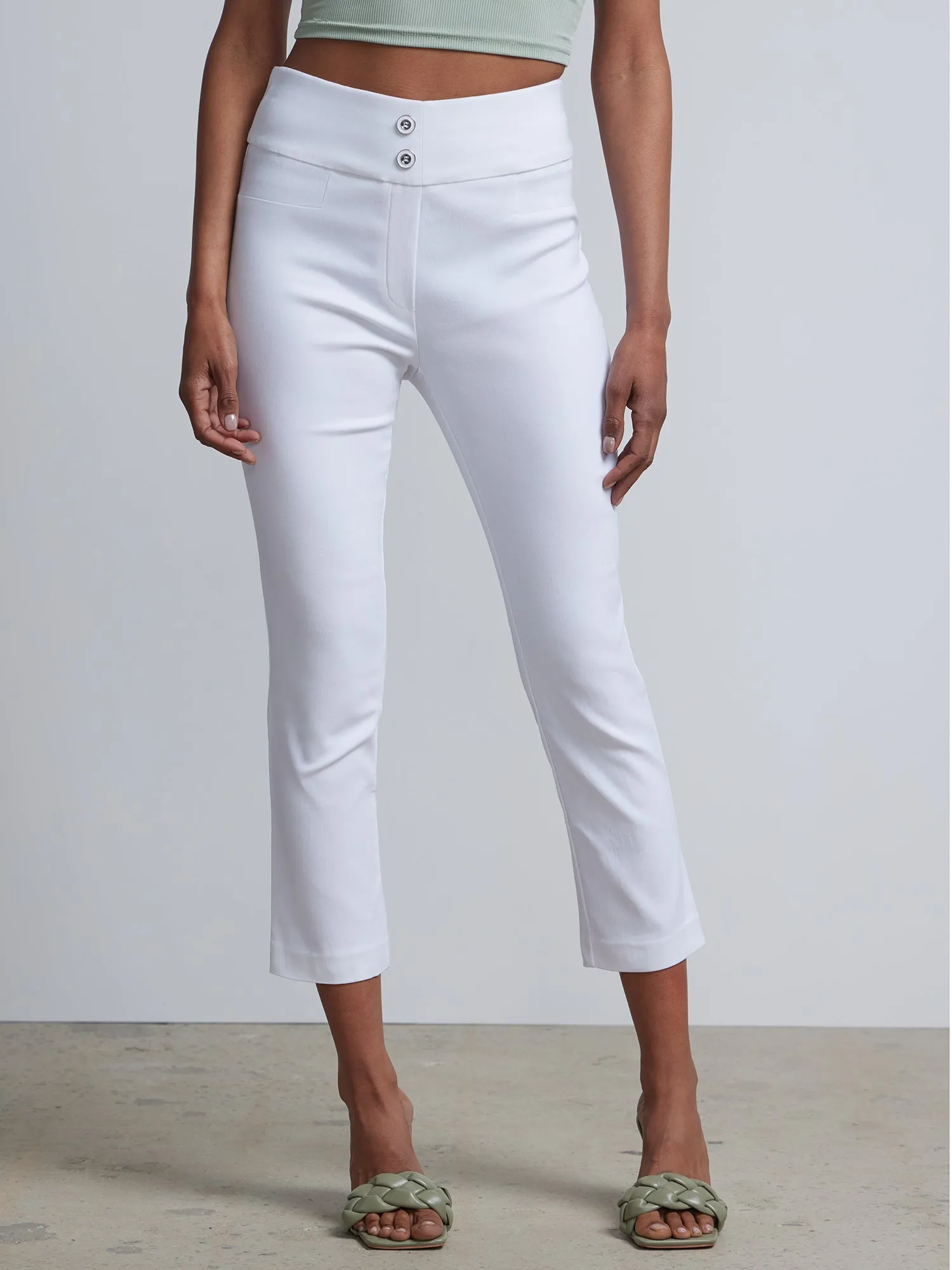 Petite Whitney High-Waisted Pull-On Slim-Leg Capri Pant - White