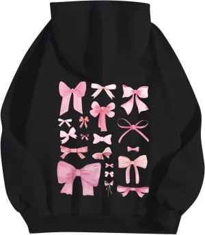 Pink Palm Puff Hoodie Preppy Y2k Hoodie Cute Graphic Hoodies for Teen Girls Oversized Clothes