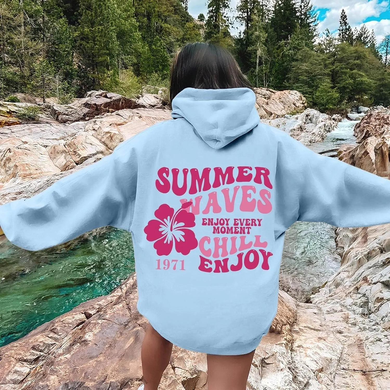 Pink Palm Puff Hoodie Preppy Y2k Hoodie Cute Graphic Hoodies for Teen Girls Oversized Clothes