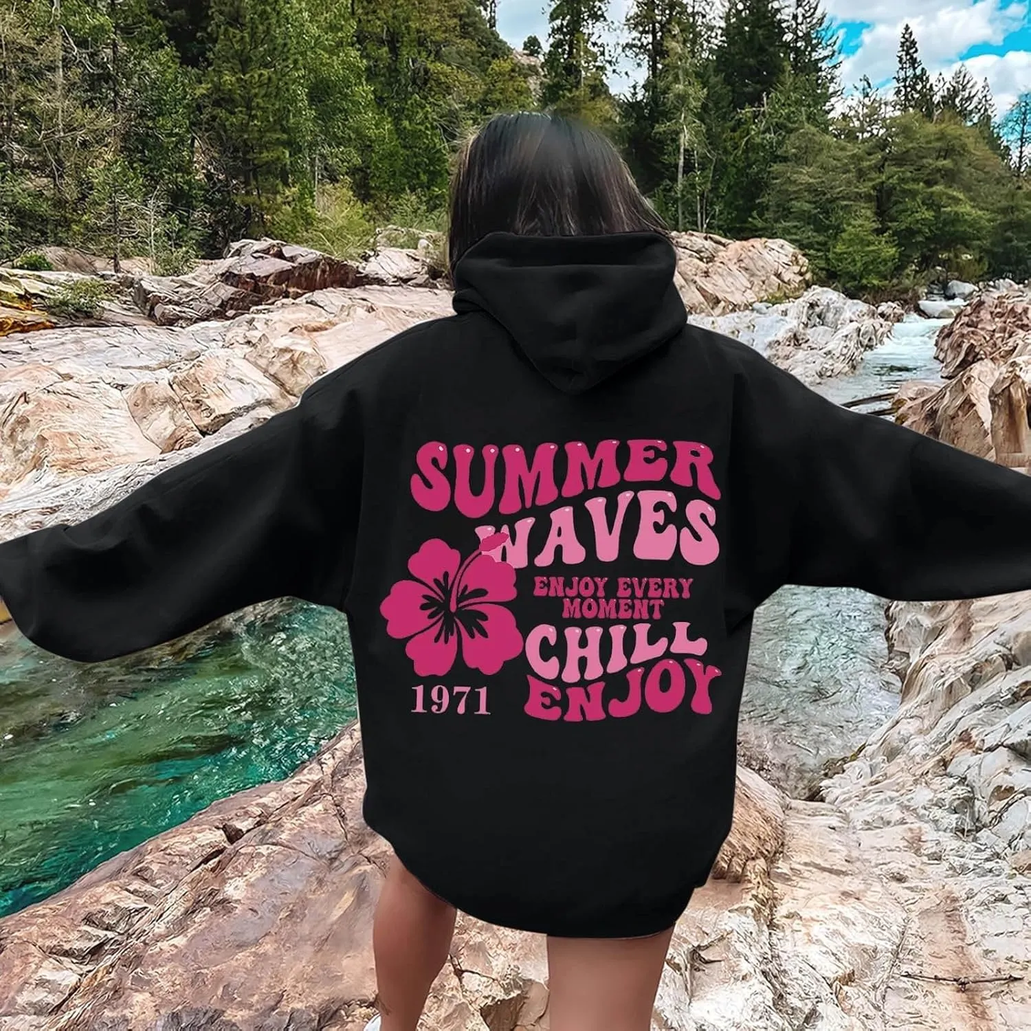 Pink Palm Puff Hoodie Preppy Y2k Hoodie Cute Graphic Hoodies for Teen Girls Oversized Clothes