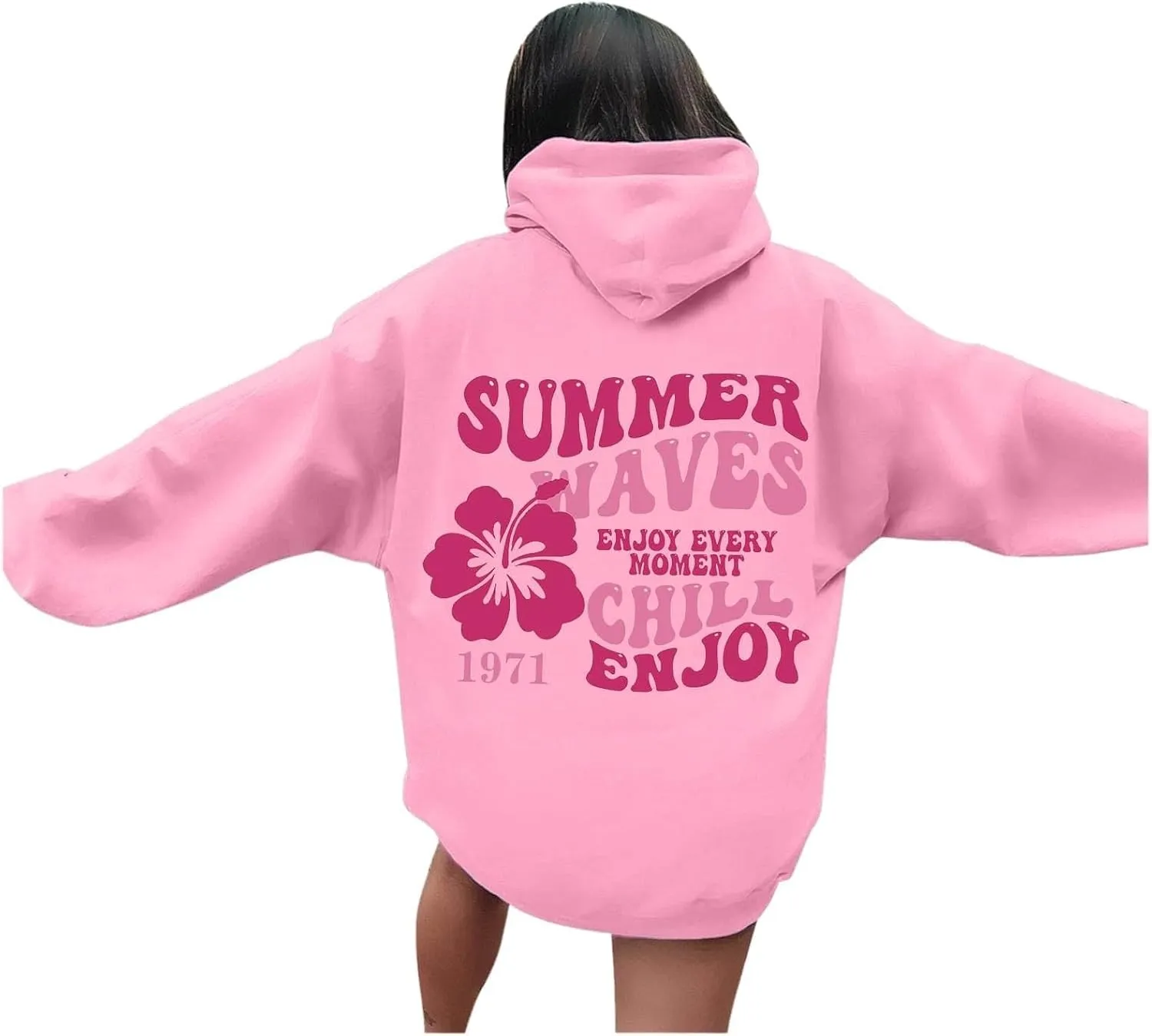 Pink Palm Puff Hoodie Sweatshirt for Women Oversized Graphic Hoodies Hooded Neck Pullover Sweater Fall Outfits 2024