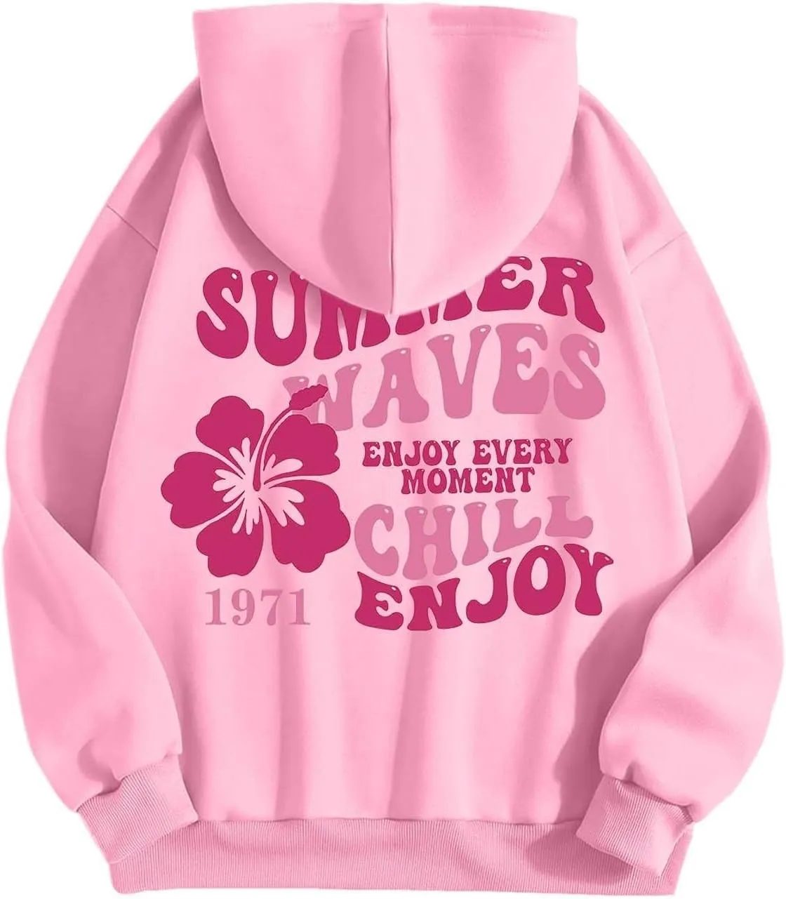 Pink Palm Puff Hoodie Sweatshirt for Women Oversized Graphic Hoodies Hooded Neck Pullover Sweater Fall Outfits 2024