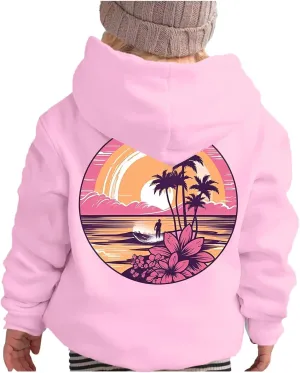 Pink Pom Puff Hoodies For Kids Meet Me At The Ocean Cute Preppy Sweatshirt Teen Girls Oversized Y2K Casual Pullover
