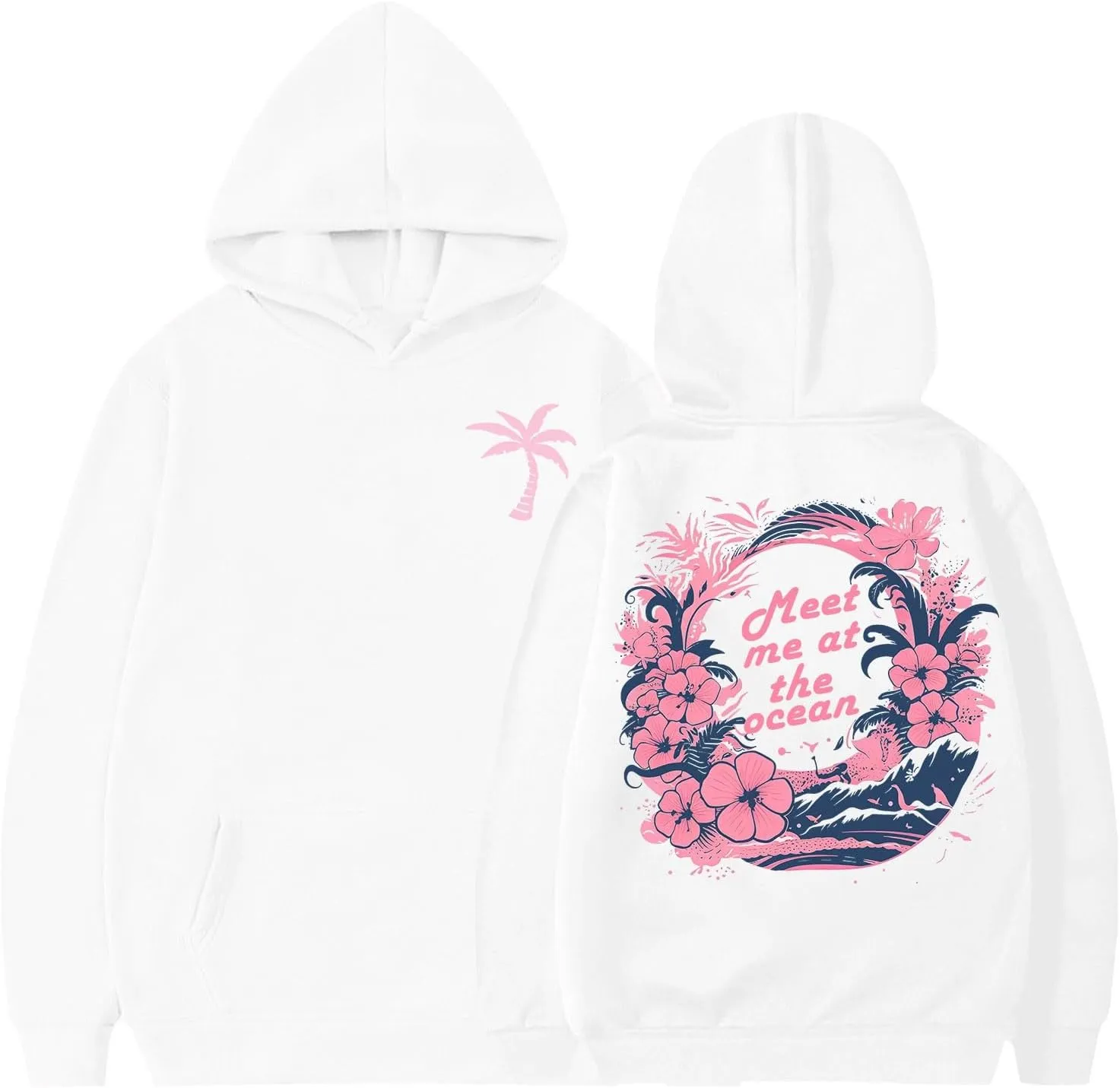 Pink Pom Puff Hoodies For Kids Meet Me At The Ocean Cute Preppy Sweatshirt Teen Girls Oversized Y2K Casual Pullover